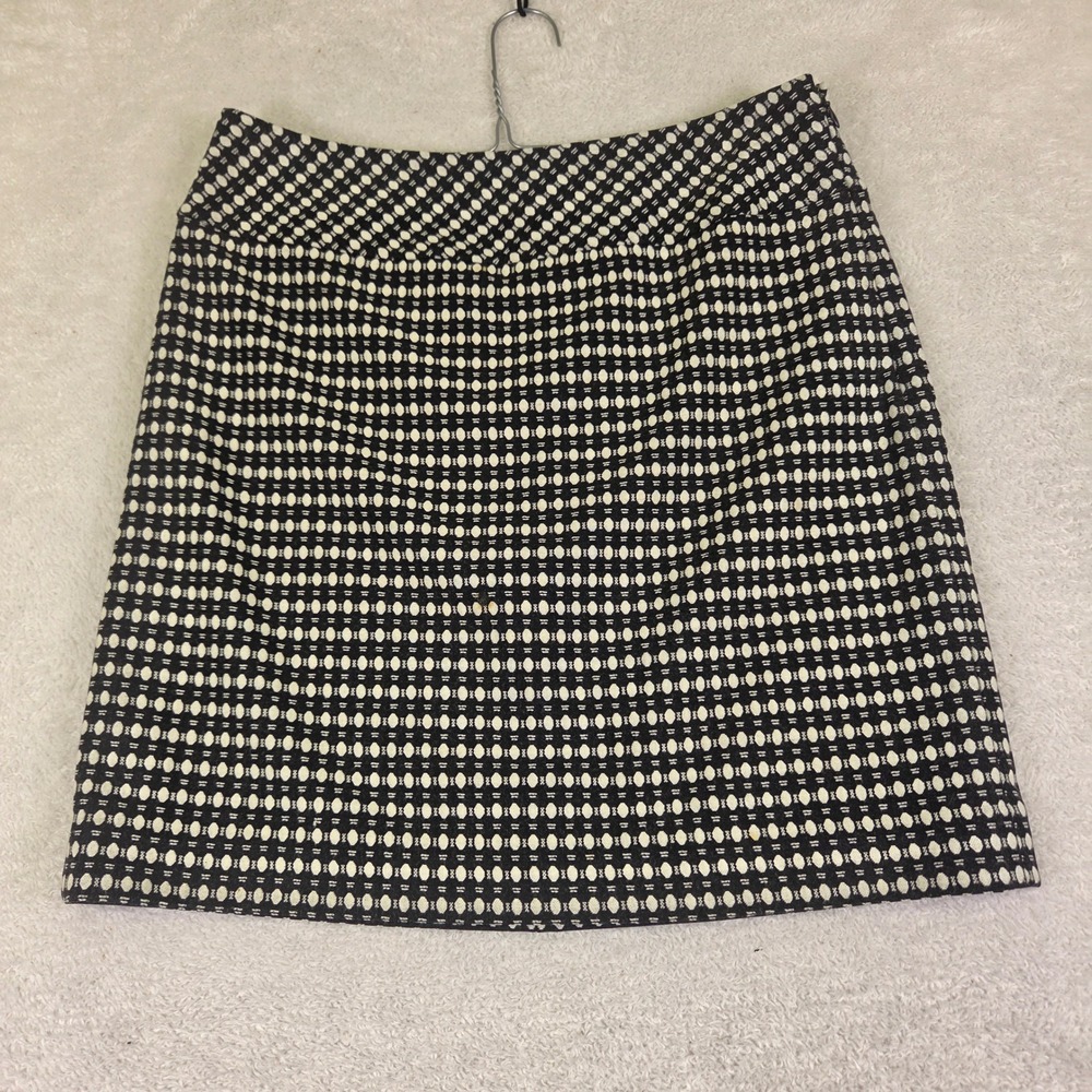 Ann Taylor LOFT Black Cream Geometric Dot Jacquard Mini Skirt Size 4